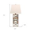 28" Distressed Gold And Silver Metal Bedside Lamp With Beige Shade