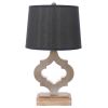 25" Distressed Brown Wood Novelty Bedside Lamp With Black Drum Shade