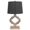 25" Distressed Brown Wood Novelty Bedside Lamp With Black Drum Shade