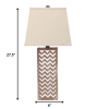 28" Distressed Natural And Silver Metal Bedside Lamp With Beige Cone Shade