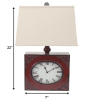22" Distressed Red Metal Bedside Lamp With Beige Shade