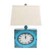 22" Distressed Blue Metal Bedside Lamp With Beige Shade