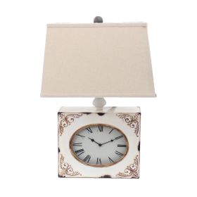 22" Distressed White Metal Bedside Lamp With Beige Shade
