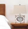 22" Distressed White Metal Bedside Lamp With Beige Shade