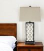 30" Distressed Bronze Metal Bedside Lamp With Beige Shade