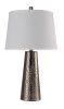 35" Distressed Brown Metal Table Lamp With White Empire Shade