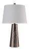 35" Distressed Brown Metal Table Lamp With White Empire Shade