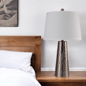 35" Distressed Brown Metal Table Lamp With White Empire Shade