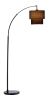 71" Brown And Black Arched Floor Lamp With Brown Fabric Drum Shade