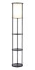 63" Black Wood Column Floor Lamp With White Fabric Cylinder Shade