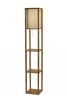 63" Natural Solid Wood Column With Brown Fabric Shade