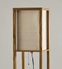 63" Natural Solid Wood Column With Brown Fabric Shade