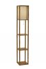 63" Natural Solid Wood Column With Brown Fabric Shade
