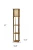 63" Natural Solid Wood Column With Brown Fabric Shade