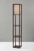 63" Brown Column Floor Lamp With Beige Fabric Square Shade