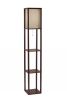 63" Brown Column Floor Lamp With Beige Fabric Square Shade