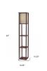 63" Brown Column Floor Lamp With Beige Fabric Square Shade