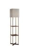 62" Brass Column Floor Lamp With Gray Fabric Square Shade