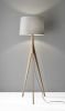 59" Natural Solid Wood Tripod Floor Lamp With Gray Fabric Empire Shade