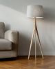59" Natural Solid Wood Tripod Floor Lamp With Gray Fabric Empire Shade