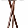 63" Brown And White Solid Wood Tripod Floor Lamp With White Linen Drum Shade