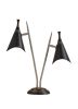 22" Black and Silver Metal Two Light Desk Lamp With Black Cone Shades