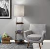 63" Brown And White Column Floor Lamp With White Fabric Drum Shade
