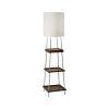 63" Brown And White Column Floor Lamp With White Fabric Drum Shade