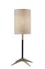27" Antiqued Brass Metal Table Lamp With Brown Drum Shade
