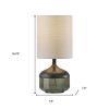 16" Black And Dark Green Wood And Smoked Glass Table Lamp With Beige Drum Shade