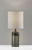 23" Black Wood And Smoked Glass Bedside Lamp With Gray Drum Shade