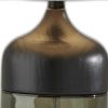 23" Black Wood And Smoked Glass Bedside Lamp With Gray Drum Shade