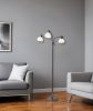 69" Black And White Metal Three Light Tree Floor Lamp With White Bowl Shade