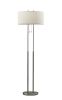 62" Silver Metal Task Floor Lamp With White Fabric Drum Shade