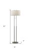 62" Silver Metal Task Floor Lamp With White Fabric Drum Shade
