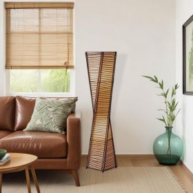 50" Black Floor Lamp With Black and Tan Twisted Cylinder Shade