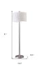 61" Silver Two Light Floor Lamp With White Fabric Drum Shade