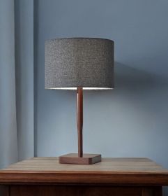 21" Brown Solid Wood Table Lamp With Dark Gray Drum Shade