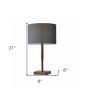 21" Brown Solid Wood Table Lamp With Dark Gray Drum Shade