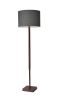 59" Brown And Black Solid Wood Floor Lamp With Dark Gray Fabric Drum Shade