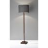 59" Brown And Black Solid Wood Floor Lamp With Dark Gray Fabric Drum Shade