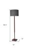 59" Brown And Black Solid Wood Floor Lamp With Dark Gray Fabric Drum Shade