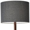 59" Brown And Black Solid Wood Floor Lamp With Dark Gray Fabric Drum Shade