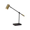 22" Black Metal Swing Arm LED Desk Lamp With USB And Antiqued Gold Cylinder Shade