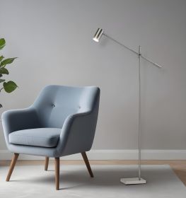 63" Silver LED Task Floor Lamp With Silver Metal Drum Shade