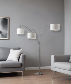74" Silver Three Light Tree Floor Lamp With White Linen Drum Shade