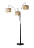 74" Bronze Three Light Tree Floor Lamp With Beige Burlap Drum Shade