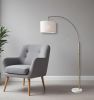 74" Brass Metal Arc Floor Lamp With Off White Linen Drum Shade
