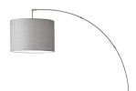 74" Silver Metal Arched Floor Lamp With Gray Linen Drum Shade