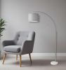 74" Silver Metal Arched Floor Lamp With Gray Linen Drum Shade